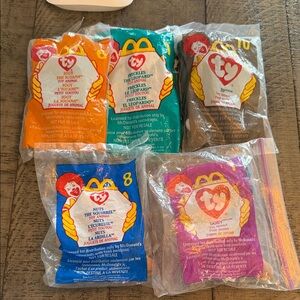 Ty Beanie Babies McDonald's Exclusive Set - Orange, Brown, Blue, Purple